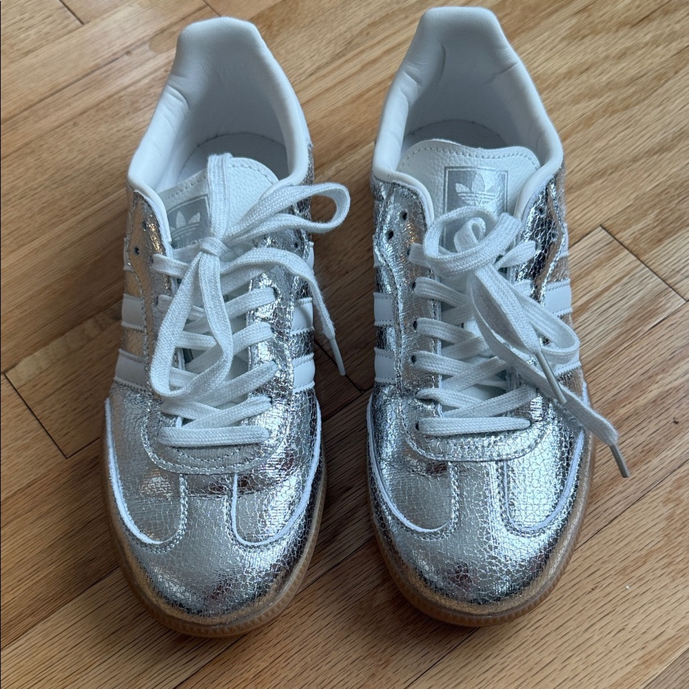 adidas Women's Silver and White Sneakers